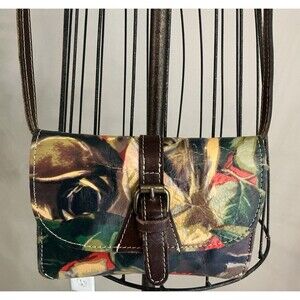 Patricia Nash Winter Bloom Floral Leather Crossbody Handbag EUC